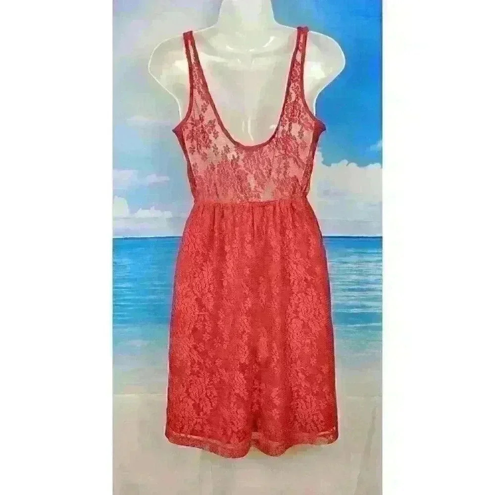 CHARLOTTE RUSSE Woman's WINE Rich RED Dress LACE Sleeveless LINED size Med - Picture 4 of 10